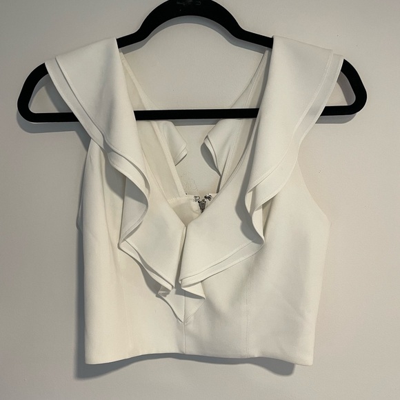 Alice + Olivia Tops - Alice + Olivia Womens White Dannette Ruffle Cropped Halter Top Shirt Size 4